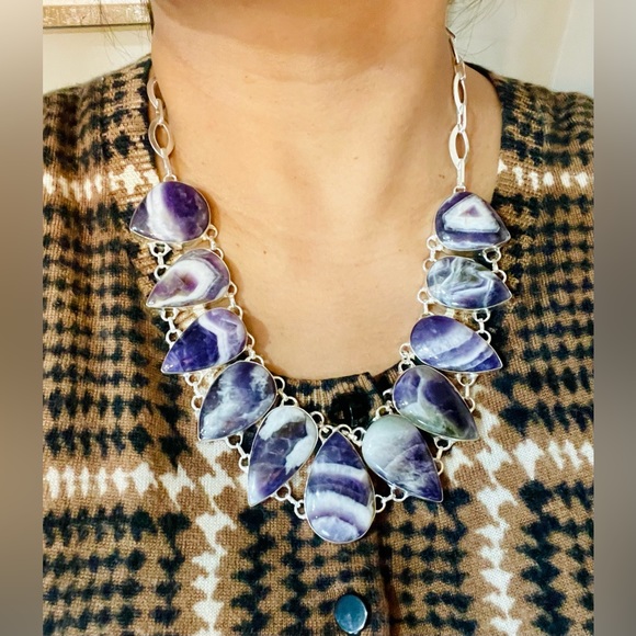 Beautiful Almond Shape Chevron Amethyst Necklace - Picture 9 of 12